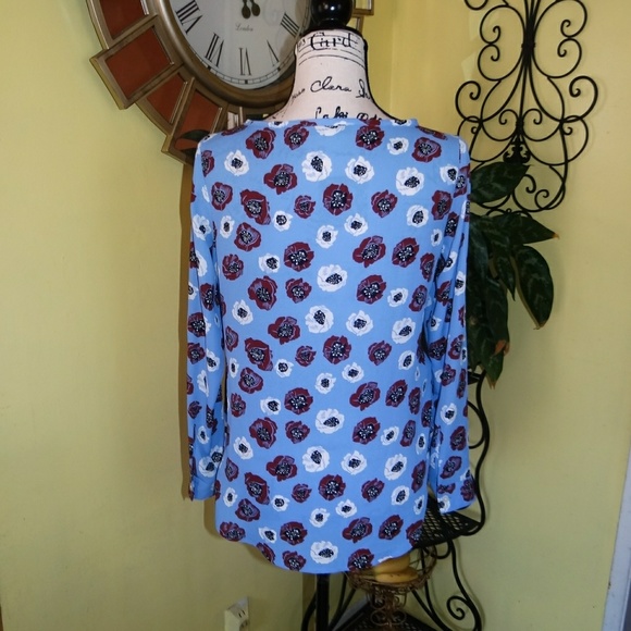 Ann Taylor Loft Blue Floral Long Sleeve Top - Picture 2 of 6